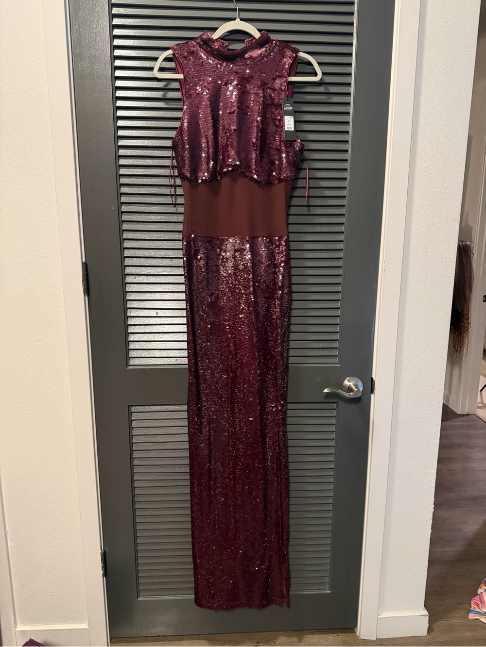 Fashion Nova Burgundy Sequin Maxi Dress